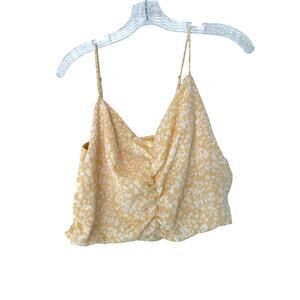Abercrombie‎ & Fitch Yellow White Floral Whimsical Cropped Ruched Top Large